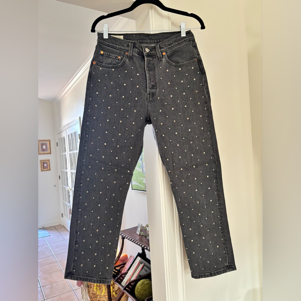 Levi’s 501 Premium Rhinestone Stud Jeans W27 L26 Black Cotton